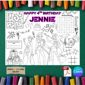 K-pop Demon Hunters Birthday Placemat | Printable Party Activity | Instant Download for Kids | Kids Coloring Mat | Birthday Printable