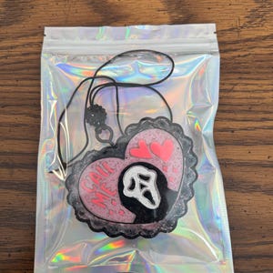 Ghost Face Heart Car Freshie: Spooky Valentine&#39;s Day Air Freshener