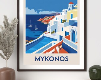 Minimalist Mykonos Poster | A4 Travel Wall Art | Greece Block Colour Print | Greek Island Decor | Modern Souvenir Gift