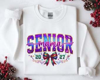Senior Mama 2027 Graduation PNG, Coquette Pink Bow (Digital Download)