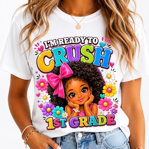 Image PNG d'une fille en CP | Motif pour t-shirt de rentrée scolaire, téléchargement numérique par sublimation