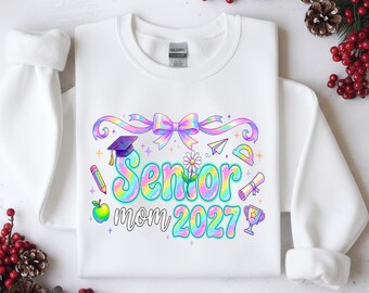 Senior Mom 2027 Graduation PNG, Coquette Pink Bow Design (Digital Download)