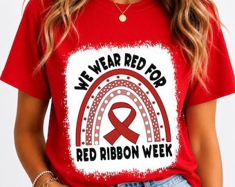 Red Ribbon Week PNG: Anti-Drug Awareness Rainbow Design (Digital Download)