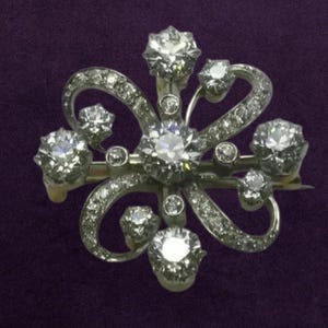 Antique Diamond Brooch | Vintage Flower Pin | Elegant Silver Statement Brooch | Bridal or Anniversary Jewelry Gift | Handmade Jewelry