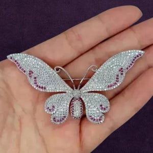 Butterfly Brooch | Sparkling Crystal & Ruby Accent Insect Pin | Elegant Statement Jewelry | Gift for Women, Collectors Nature Lovers