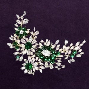Floral Emerald and Diamond Brooch | Vintage Style Statement Pin | Green Gemstone Jewelry | Bridal or Anniversary Gift | Handmade Brooch