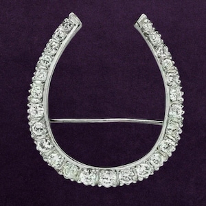 Vintage Diamond Horseshoe Brooch, White Gold Plated Lucky Pin, Sparkling Bridal Accessory, Good Luck Gift for Women, Handmade Jewelry