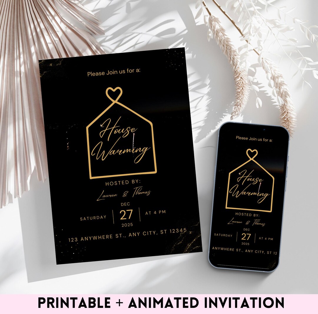 Editable Housewarming Invitation Template, Animated Black & Gold Video ...