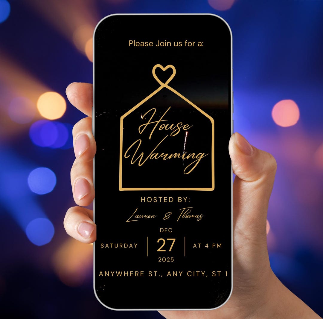 Digital Housewarming Party Invitation, Animated Black & Gold Video ...