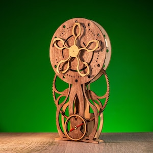 Kit de Relógio Quebra-Cabeça 3D de Madeira | Modelo de Engrenagem Mecânica para Adultos | Relógio de Pêndulo DIY Cortado a Laser | Escultura Cinética Funcional para Decoração de Parede