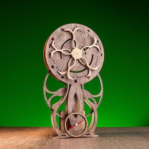 Mechanical Windmill 3D Wooden Puzzle | Steampunk Desk Clock & Gear Decor | Kinetic Wood Sculpture, Unique Engineering Gift for Men | DIY Kit