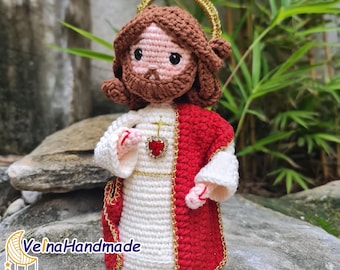 Jesus Crochet Doll, Handmade Christian Amigurumi, Religious Gift Baptism, First Communion Keepsake, Faith Inspired Doll, Sacred Heart Christ