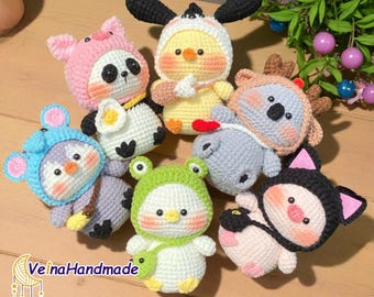 Chubby Animal Keychain, Crochet Animal, Plush Keyring, Cute Backpack Charm, Bag Charm, Tiny Stuffed Animal Amigurumi, Handmade Keychain Toy