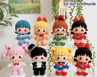 Princess Sailor Crochet Doll, Magic Girl Amigurumi, Crochet Sailor, Stuffed Anime, Custom Anime Doll, Gifts For Daughter, Tuxedo Boy Crochet