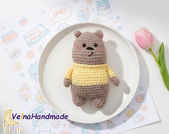 Cute Three Bears Crochet Doll, Bear Amigurumi Doll, Cartoon Inspired Plush Toy, Animal Crochet, Animal Bag Charm, Gift For Her, Birthday Toy