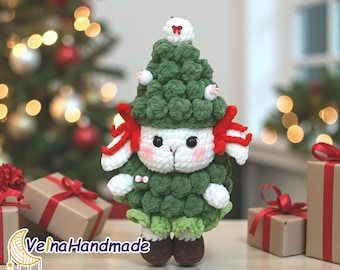 Cute Bunny Crochet, Christmas Tree Amigurumi, Christmas Crochet Gift, Animal Crochet, Christmas Ornament, Rabbit Crochet Doll, Holiday Decor