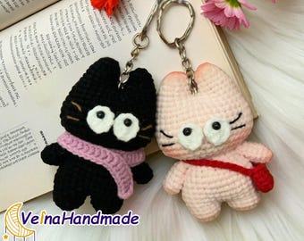 2つ買うと1つ無料 | かぎ針編みのかわいい猫のぬいぐるみキーホルダー
