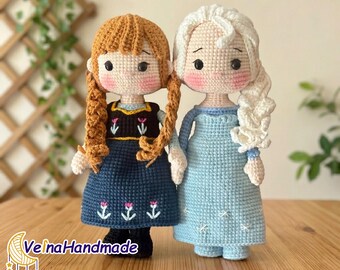 Elsa And Anna Crochet Doll, Princess Amigurumi Doll, Snow Queens Plush Toy, Disney Princess Doll, Handmade Doll, Christmas Gift Kid Birthday