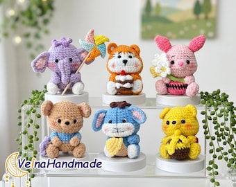 Winnie And Friends Crochet Keychain, Amigurumi Baby Toy, Eeyore, Roo, Piglet, Tigger, Rabbit, Handmade Bag Charm, Cute Animal Crochet Plush