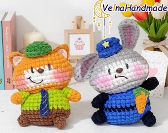 Fox And Bunny Couple Crochet Keychain, Animal Amigurumi Doll, Plush Bag Charm, Phone Charm, Rabbit Crochet, Stuffed Toys, Movie Inspired Toy