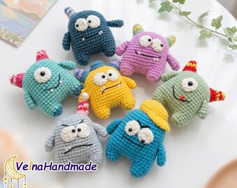 Mini Monsters Crochet Keychain, Monster Set Crochet, Amigurumi Doll, Halloween Crochet, Cute Bag Charm, Gift For Boy, Handmade Plush Toy