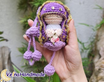 Rosario de crochet, Rosario amigurumi, Muñeca de la Virgen María, Rosario católico, Regalo mariano, Oración a la Virgen María a crochet, Muñeca religiosa hecha a mano