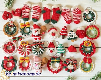 Christmas Crochet Keychain, Bag Charm Decor, Christmas Ornaments Amigurumi Toy, Santa Claus Snowman Gingerbread Christmas Socks, Xmas Wreath