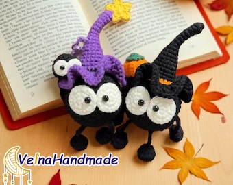 Cute Soot Crochet Keychain, Halloween Amigurumi Keychain, Witch Hat Bag Charm, Anime Lover Gifts, Halloween Plush Toy, Bag Accessory Decor