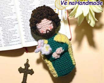 Saint Joseph Crochet Keychain, Joseph Amigurumi Doll, Handmade Keychain, Crochet Bag Charm, Crochet Saint John, Christian Gift,Catholic Xmas