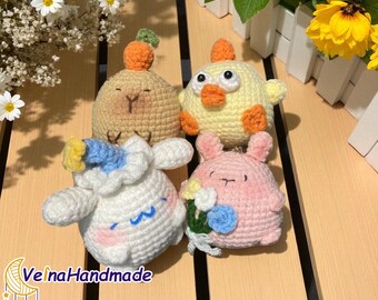 Cute Chubby Bunny Keychains, Capybara Bag Charms, Plushie Charm, Bag Decor, Crochet Keychains, Animal Amigurumi Doll, Birthday Gift For Girl