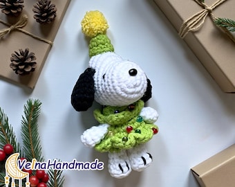 Cute Dog Crochet Keychain, Handmade Amigurumi Dog, Christmas Tree Crochet, Dog And Tree Costume, Christmas Gift, Christmas Crochet Amigurumi