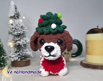 Crochet Dachshund Dog, Christmas Amigurumi Doll, Cute Puppies Toy, Sitting Stuffed Animal Toy, Dog Plush Keychain, Christmas Gifts Pet Lover