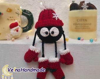 Crochet Christmas Susuwatari Keychain, Susuwatari Bag Charm, Christmas Amigurumi Keychain, Christmas Crochet Gift, Anime Lover Gift For Girl