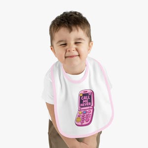 Cute Baby Bib with Retro Phone Design, Perfect Baby Shower Gift, Toddler Bib, Funny Baby Feeding Bib, Call Me Never Bib