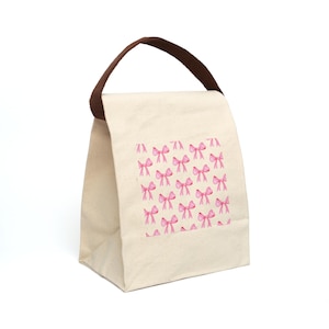 Charming Bow Print Lunch Bag, umweltfreundliche Canvas Tote, Kinder Schule Lunch Bag, stilvoller Mahlzeit Träger, Geschenk für sie