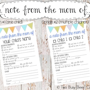 A Note from the Mom of: Printable
