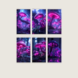 Glowing Neon Mushroom Wall Art – Instant Digital Download – Volume 2