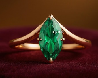 Anillo de compromiso de esmeralda marquesa – Solitario vintage de oro amarillo