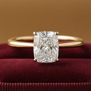 14k SOLID Gold 2 CT Elongated Cushion Cut Moissanite Engagement Ring, Solitaire Prong Set Jewelry Ice Brust Diamond Ring, Gift For Love