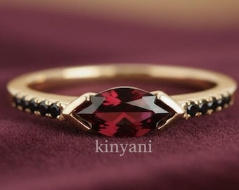 Solitaire Marquise Cut Ruby Engagement Ring, 14k-Rose Gold Bezel-Set Onyx Promise Ring, Anniversary Gifts