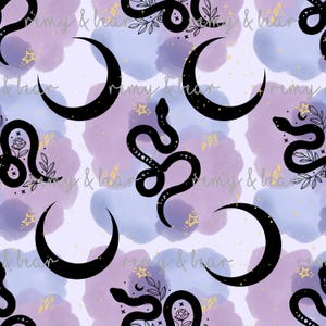 Snakes and Moons Seamless Pattern