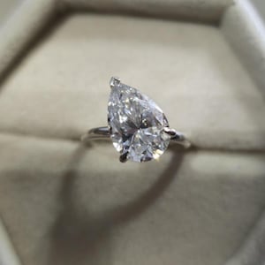On a Bias 3CT East West Pear Moissanite Engagement Ring, Solitaire Moissanite Ring, East-West Ring, Tilted Pear Pinky Ring, Anniversary Gift