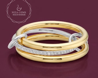 Multi-link verbonden ring van 925 zilver en massief goud, in elkaar grijpende ring, Eternity-instructiering, aangepaste ring, tweekleurige verbonden ring