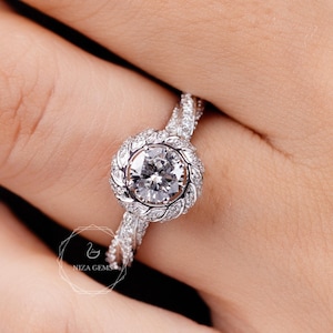 0.75CT Brilliant Round Cut Moissanite Engagement Ring, Halo Round Moissanite Ring, Unique Propose Ring, Anniversary Gift, Modern Bridal Ring