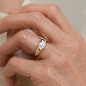Pinky Ring, East West 1.5CT Marquise Moissanite Engagement Ring, Bezel Set Ring, 14K Solid Yellow Gold Ring, Statement Ring, Proposal Ring
