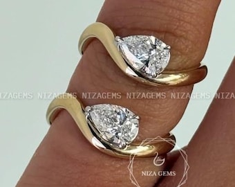 Pinky Ring, 1CT East West Pear Moissanite Engagement Ring, Pinky Promise Ring, East-West Ring, Tilted Pear Ring, Statement Ring, Tear Drop