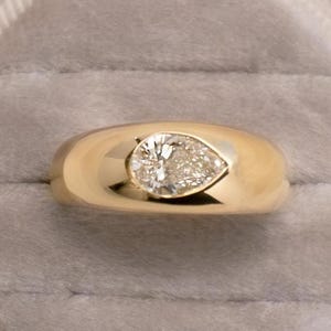 Pinky Ring, 1CT East West Pear Moissanite Engagement Ring, Solitaire Moissanite Ring, East-West Ring, Tilted Pear Ring, Bezel Set Pear Ring
