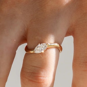 Pinky Promise Ring, East West 0.5CT Marquise Cut Moissanite Engagement Ring, Pinky Marquise Ring, 14K Solid Gold Ring, Statement Pinky Ring