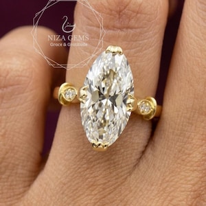 4CT Elongated Oval Cut Moissanite Engagement Ring, Modern Art Deco Moissanite Ring, Unique Prong, Moval Moissanite, Anniversary Gift For Her image 1