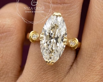 4CT Elongated Oval Cut Moissanite Engagement Ring, Modern Art Deco Moissanite Ring, Unique Prong, Moval Moissanite, Anniversary Gift For Her